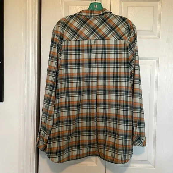 L.L.BEAN women’s XL Plaid Shirt Organic Cotton Blend. Green, Orange, Blue, Sage - Picture 6 of 11